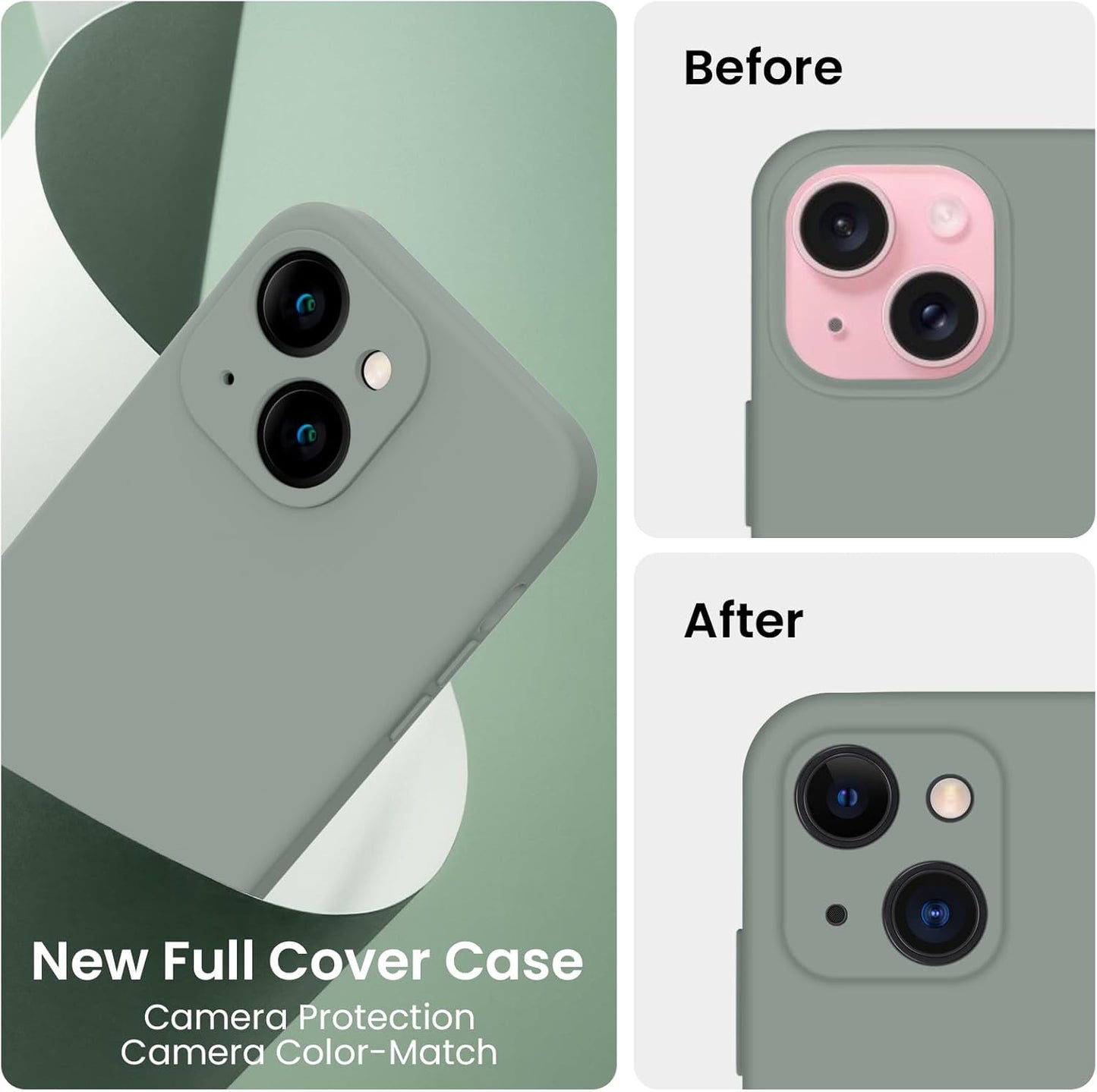 FireNova Designed for iPhone 15 Case, Silicone Upgraded [Camera Protection] Phone Case with [2 Screen Protectors], Soft Anti-Scratch Microfiber Lining Inside, 6.1 inch, Calke Green