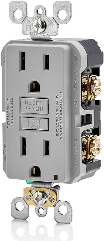 Leviton Outlet, 15 Amp, Self Test, Non Tamper-Resistant with LED Indicator Light, GFNT1-GY, Gray