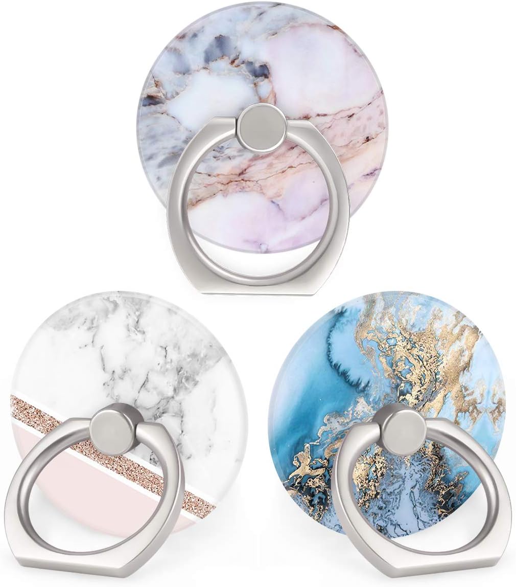 Bonoma Cell Phone Ring Holder Stand, 360 Rotation 3-Pack Universal Smartphone Ring Grip Stand Compatible with Smartphones and Tablets Marble