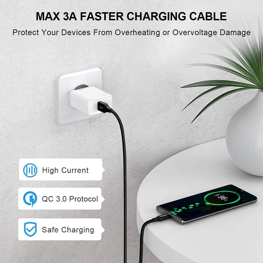 Long USB C Cable [12ft, 2-Pack], etguuds Fast Charging USB A to Type C Charger Cable Braided for Samsung Galaxy S22 S21 S20 Ultra 5G S10 S10E S9 Note 20 10 9, A10e A20 A33 A32 A50 A70, LG, Moto, Pixel