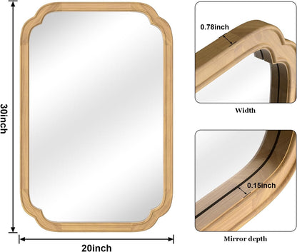 WallBeyond 20" x 30" Wood Mirror Rounded Corner Arch Wall Mirror with Wood Frame for Entryway, Living Room or Bedroom Home Decor [20" x 30" Natural Color]