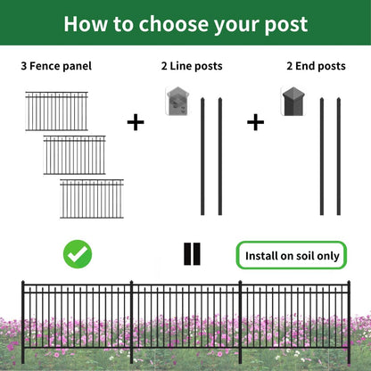 Gate Post for Yard, Garden, Commercial Fencing – Steel, 2"x2"x78", Black, DIY Support for Gate Panels, Soil Installation (1pc)