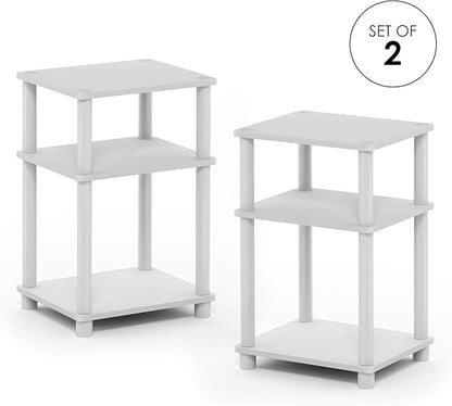 Furinno Just 3-Tier Turn-N-Tube End Table / Side Table / Night Stand / Bedside Table with Plastic Poles, 2-Pack, White/White
