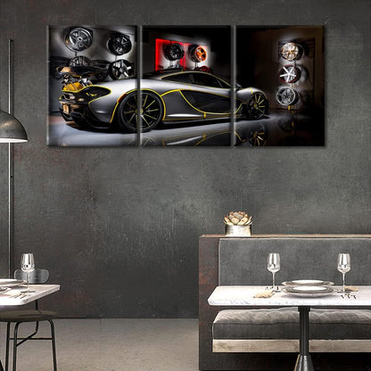 TUMOVO Gray Sports Car Canvas Wall Art Yellow Stroke Supercar Posters & Prints Artwork Contemporary Home Decor Stretched Canvas Picture for Living Room Boys Bedroom Home Office Decor, 36" Wx16 H