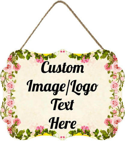 Personalized Wooden Welcome Sign Front Door Decor Home Sign Customized Image/Text Hanging Farmhouse Decorations for Home Office 11.2 * 8 Inch