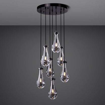 7 Light Raindrop Chandeliers, Bronze Teardrop Cluster Pendant Lights Kitchen Island, Black Dining Room Chandelier Over Table Hanging Pendant Lighting for High Ceiling, Entryway Staircase