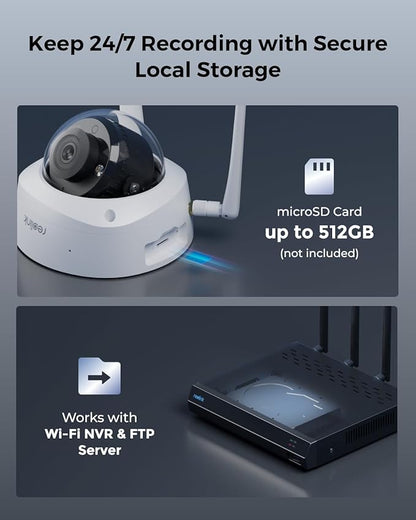 REOLINK 4K Wi-Fi 6 Security Camera with 125° Viewing Angle, Outdoor Camera with IK10 Vandal-Proof, Color Night Vision, Smart Detection, Local Storage, Non-PT Cam, DC 12V/1A, RLC-840WA