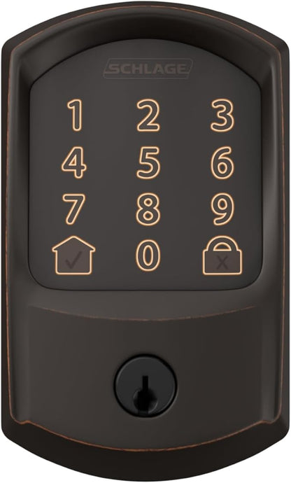 SCHLAGE BE489WB GRW 716 Encode WiFi Deadbolt Smart Lock, Keyless Entry Touchscreen Door Lock with Greenwich Trim, Aged Bronze