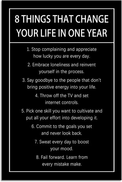 Inspirational Wall Decor 8 Things That Change Your Life In One Year Motivational Canvas Wall Art Quotes Poster Print Artwork for Office Living Room Painting Stretched and Framed [24''Wx 36''H]