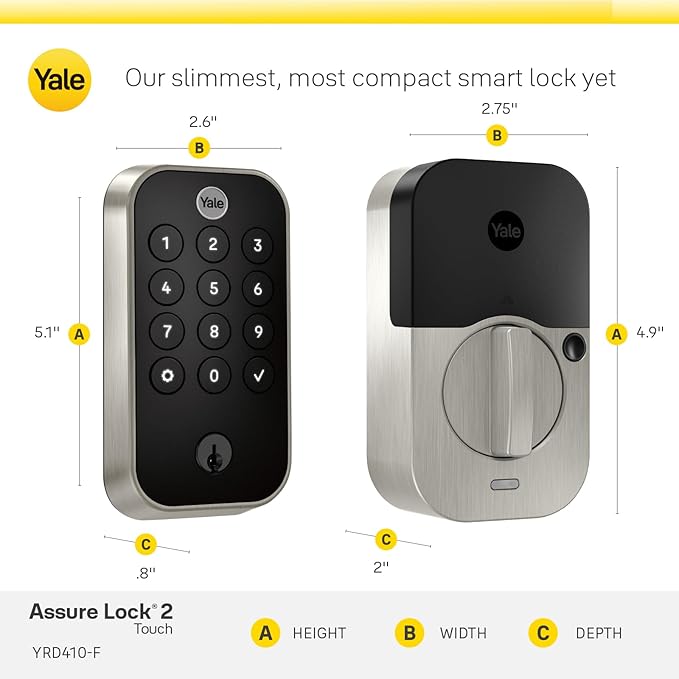 Yale Security Assure Lock 2 Touch Deadbolt, Black Suede Keyed Smart Entry Door Lock with Wi-Fi Connected Keypad and Fingerprint Scanner for Code Entry and Remote Access, YRD410-F-WF1-BSP