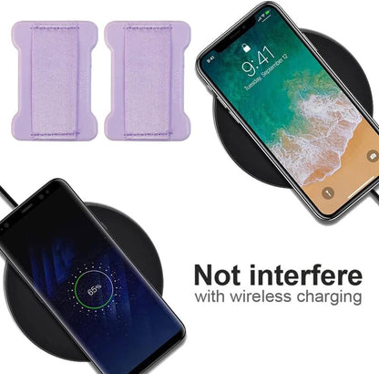 Universal Phone Grip for Smartphones - Phone Holder for Hand for Back of Phone - Wireless Charging Compatible (Black Purple) 2PC