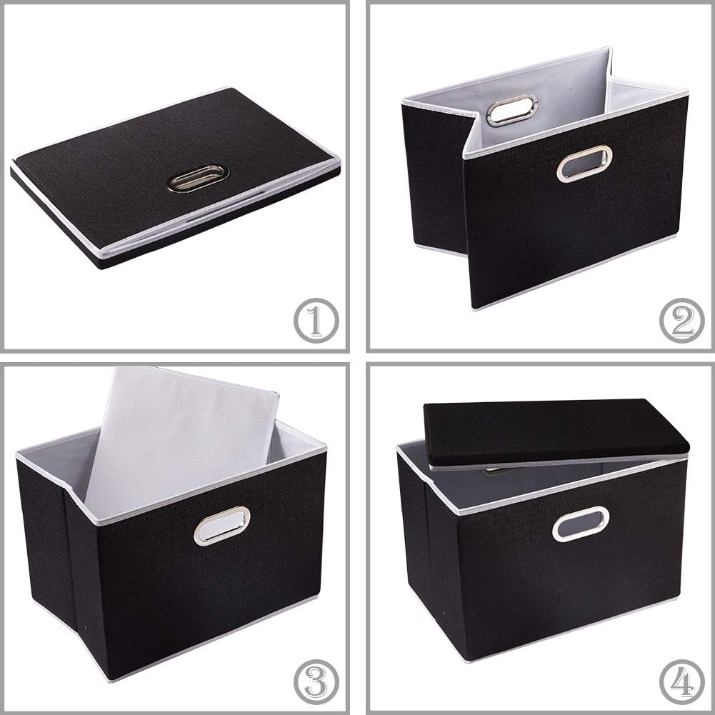PRANDOM Large Foldable Storage Boxes with Lids [3-Pack] Fabric Collapsible Storage Bins Organizer Containers Baskets Cube with Cover for Home Bedroom Closet Office Nursery Black(17.7x11.8x11.8)