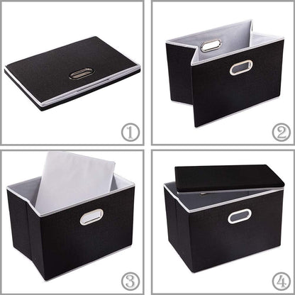 PRANDOM Large Foldable Storage Boxes with Lids [3-Pack] Fabric Collapsible Storage Bins Organizer Containers Baskets Cube with Cover for Home Bedroom Closet Office Nursery Black(17.7x11.8x11.8)
