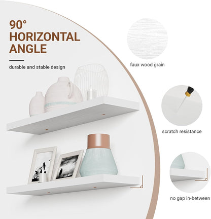 Heimlove Floating Shelves for Wall 36 Inches Long,9.3" Deep White Floating Shelf Set of 2,Wall Mounted Shelves for Bathroom Bedroom Living Room Kitchen Office,Shelf for Books Storage,Home Decor