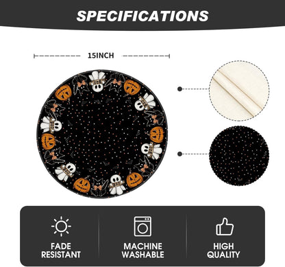 Artoid Mode Ghost Cat Halloween Round Placemats Set of 6, 14 Inch Table Mats for Party Kitchen Dining