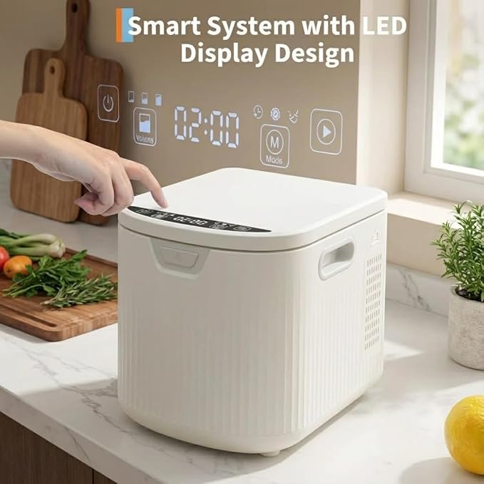 2.5L Electric Countertop Compost Bin, Food Cycler with Auto-Clean & LED Display, Quiet Odor-Free Food Waste Recycler for Kitchen, Turns Scraps into Fertilizer for Garden