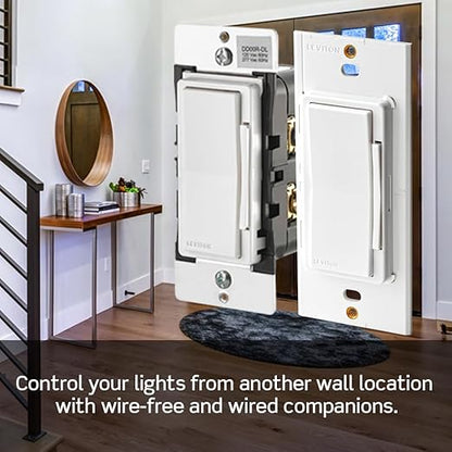 Leviton Decora Smart Dimmer Switch, 0-10V, Wi-Fi, Neutral Wire Required, Works with Matter, My Leviton, Alexa, Google Assistant, Apple Home/Siri & Wired or Wire-Free 3-Way, D2710-1BW, White