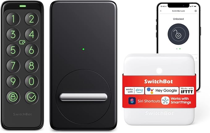 SwitchBot Wi-Fi Smart Lock with Wireless Keypad, Keyless Entry Door Lock for Front Door, Electronic Smart Deadbolt, Remote Control, Fits Your Existing Deadbolt in Minutes, IP65 Waterproof