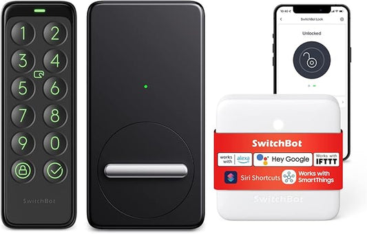 SwitchBot Wi-Fi Smart Lock with Wireless Keypad, Keyless Entry Door Lock for Front Door, Electronic Smart Deadbolt, Remote Control, Fits Your Existing Deadbolt in Minutes, IP65 Waterproof