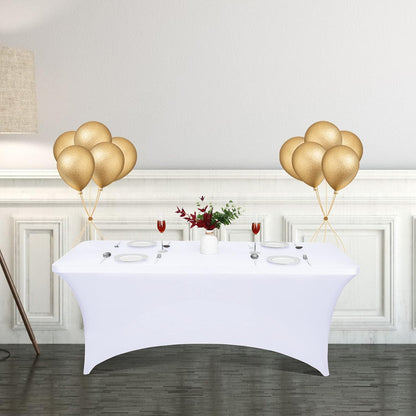 CWK 6FT Stretch Spandex Table Cover for Rectangular Tables - Elastic Fitted Tablecloth for Folding Tables, Wrinkle Resistant, Durable Table Protector for Parties,Weddings,Banquets &Events (White)
