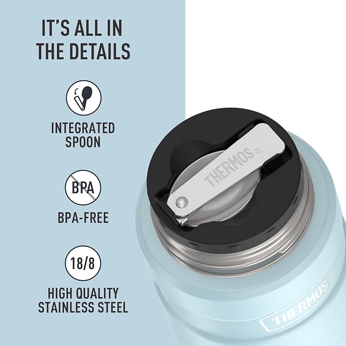THERMOS Stainless King Vacuum-Insulated Food Jar with Spoon, 16 Ounce, Matte Powder Blue