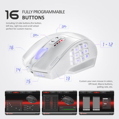 UtechSmart Venus Pro Wireless MMO Gaming Mouse, 16,000 DPI Optical Sensor, 2.4 GHz Transmission Technology, Ergonomic Design, 16M Chroma RGB Lighting, 16 Programmable Buttons, Up to 70H