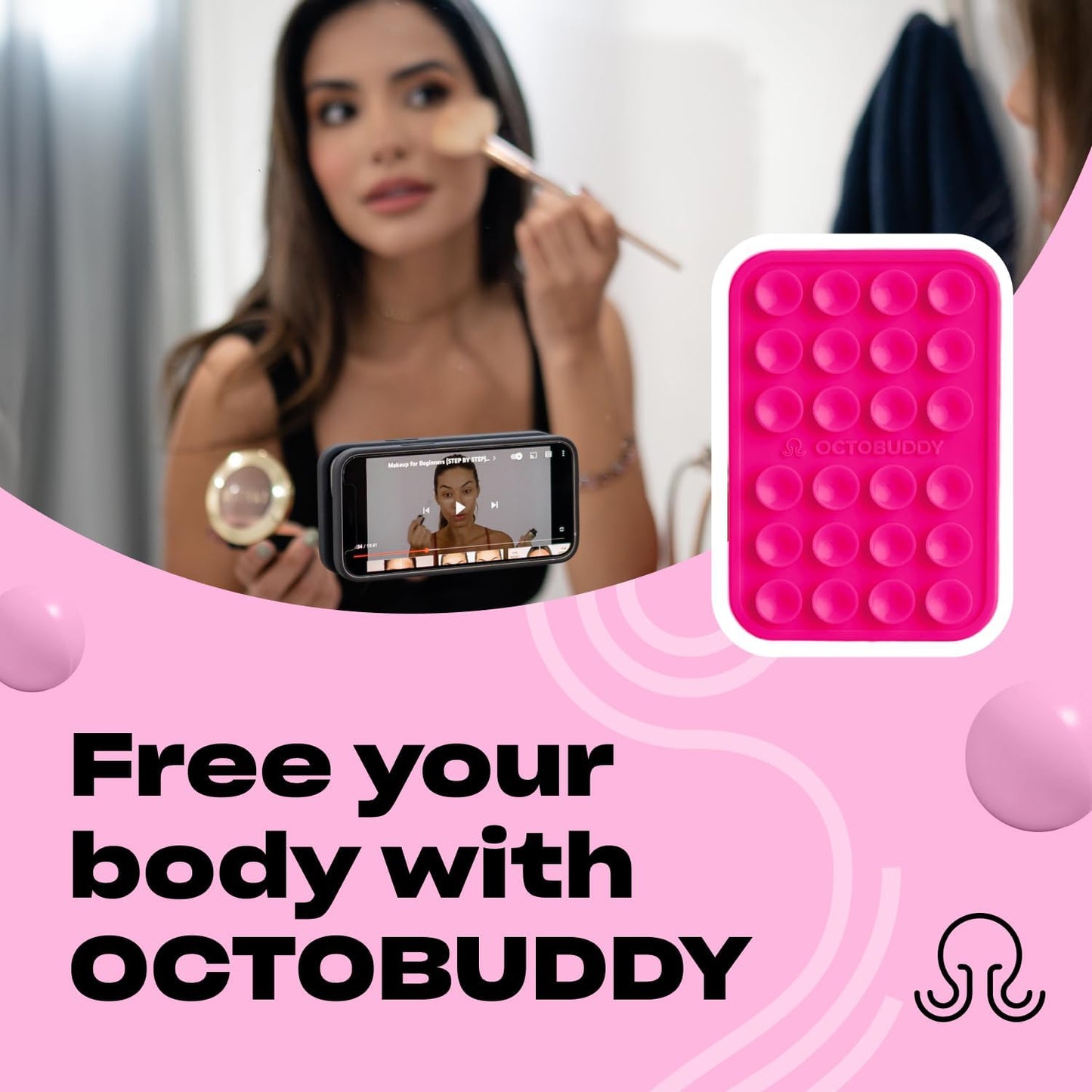 Classic - Silicone Suction Phone Case Adhesive Mount - Hands-Free, Strong Grip Holder for Selfies & Videos - iPhone & Android Compatible - 2.25″ x 3.25″, Hot Pink
