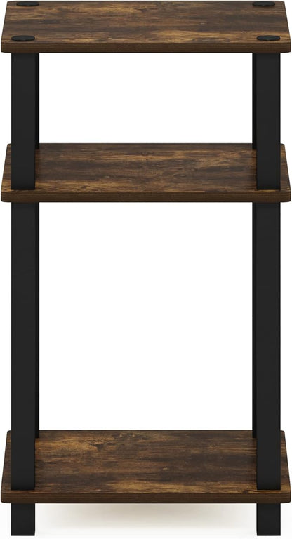 Furinno JUST Side Table, 3-Tier Open Shelf End Table, Toolless Assembly Night Stand, Bedside Table with Square Tube, for Living Room, Bedroom, Amber Pine