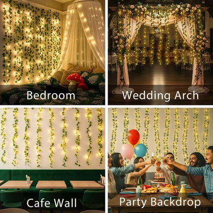 suddus 200 LED Vine with Light Plug in, 6.5ft x 6.5ft Ivy Fairy Curtain Lights with Remote, Leaf Fairy Lights for Wall,Bedroom, Dorm, Wedding, Party, Indoor Decor(Warm White)