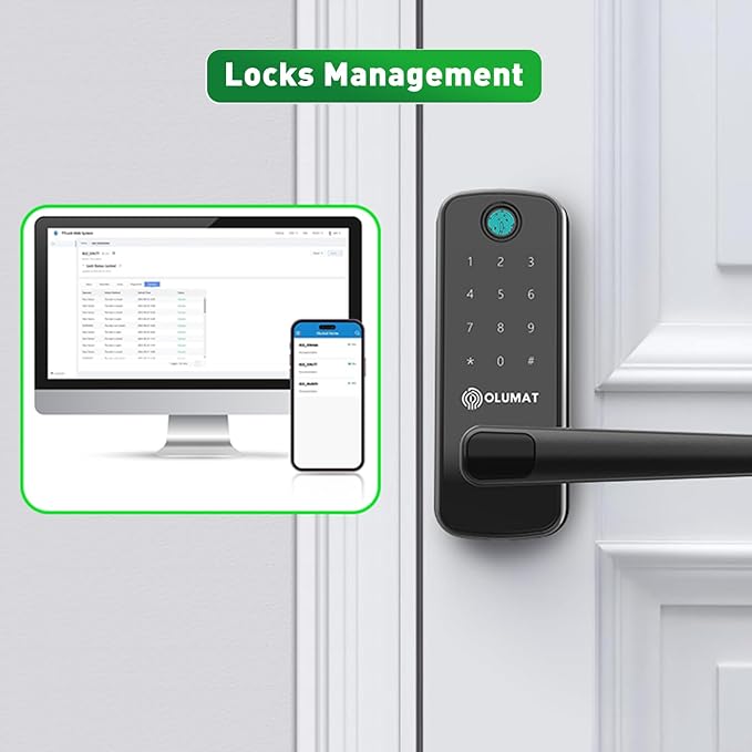 Smart Door Lock with Handle: Olumat Keyless Entry Door Lock with WiFi Gateway-Fingerprint Lock with Door Sensor -Smart Locks for Front Door with Keypad