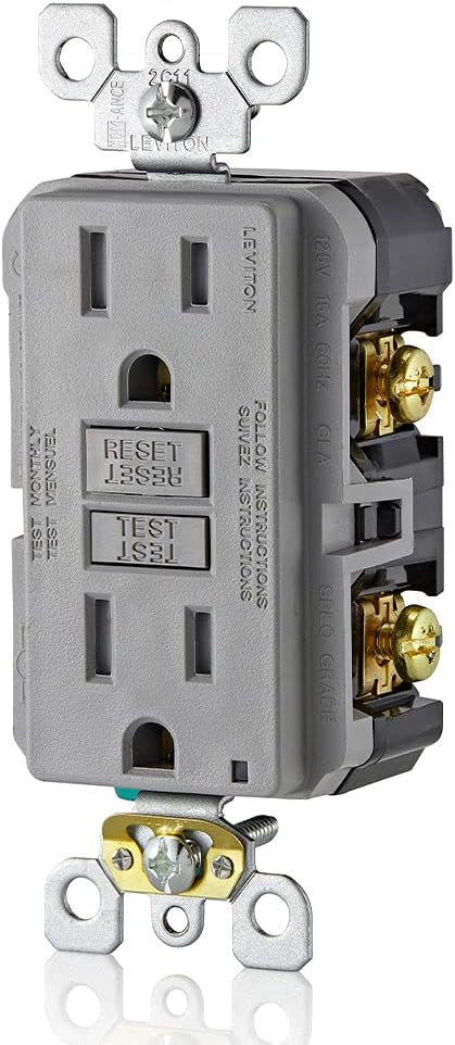 Leviton GFCI Outlet, 15 Amp, Self Test, Tamper-Resistant with LED Indicator Light, Protection from Electric Shock and Electrocution, GFTR1-GY, Gray
