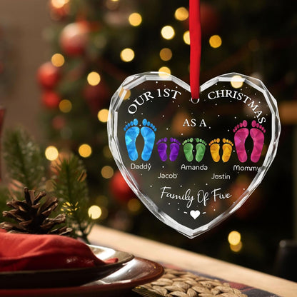 First Christmas As A Family - Personalized Custom Glass Ornament for Family of 3 People and Pets, 1st Xmas Family Ornament 2025 Baby's First Christmas