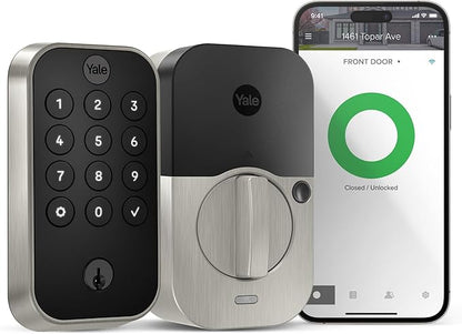 Yale Security Assure Lock 2 Deadbolt, Satin Nickel Keyed Smart Entry Door Lock with Wi-Fi Connected Keypad for Code Entry and Remote Access, YRD410-WF1-619