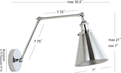 JONATHAN Y JYL7460A-SET2 Rover 7" Farmhouse Industrial Adjustable Arm Metal LED Wall Sconce Rustic Bohemian 2700K LED 4W Bulb for Entryway Lobby Kitchen Bathroom Bedroom Hallway, Chrome (Set of 2)