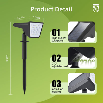 Philips 2 Packs Solar Spot Lights Outdoor Waterproof, 28 LED 7500K Solar Powered Landscape Pathway Lights, Dusk to Dawn Solar Spotlights for Garden, Yard, Lawn, Walkway, Driveway