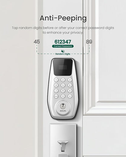 DESLOC C100 Keyless Entry Door Lock with Handle Set, Smart Deadbolt Lock for Front Door with 2 Keys, Auto Lock, 100 PIN Codes, Passage Mode, IP54 Waterproof, 12 Months Battery, Sliver