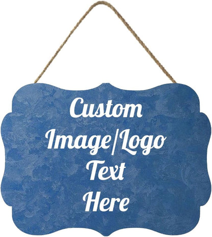Personalized Wooden Welcome Sign - Customized Image/Text Hanging Door Sign Farmhouse Decor for Home Office - 11.2 * 8 Inch