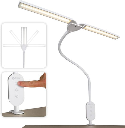 OttLite Pivot LED Clamp Desk Lamp - Dual Lamp Shades & Flexible Neck with ClearSun LED Technology - 3 Color Temperature Modes, Dimmable LEDs & Touch-Activated Controls for Crafting, Sewing, & Studying