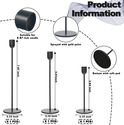 Black Tall Candle Candlestick Holder, Decorative Candlestick Holder for Wedding, Dinning, Party, Fits 3/4 inch Thick Candle&Led Candles