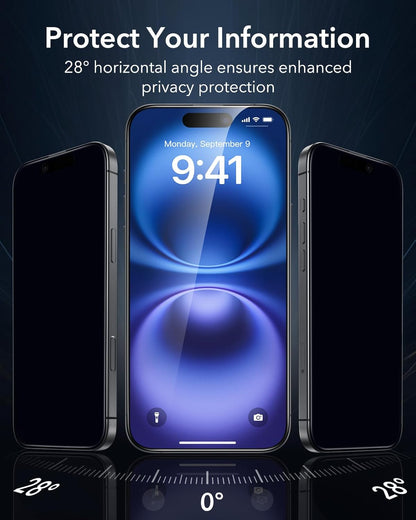 ESR 3 Pack for iPhone 16 / iPhone 15 Privacy Screen Protector, Anti-spy Tempered-Glass Privacy Screen Protector with Easy Installation Tool, Micro-Curved Edges, Case Friendly