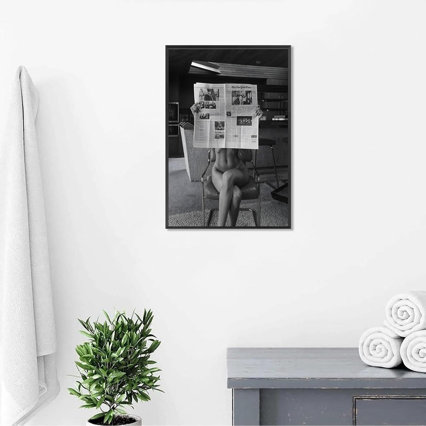 Sexy Glamorous Reader Poster Feminist Art Black and White Preppy Canvas wall art Retro Room Aesthetic Newspaper prints painting Trendy Naked Women Art wall decor 24x36in Framed