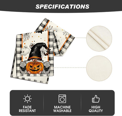 Artoid Mode Buffalo Plaid Gnome Bat Pumpkin Ghost Halloween Table Runner, Sensonal Kitchen Dining Table Decor for Home Party 13x36 Inch