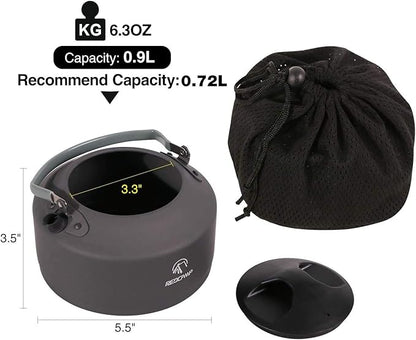 REDCAMP 0.9L Small Outdoor Camping Kettle, Aluminum Water Pot with Carrying Bag, Compact Lightweight Tea Kettle