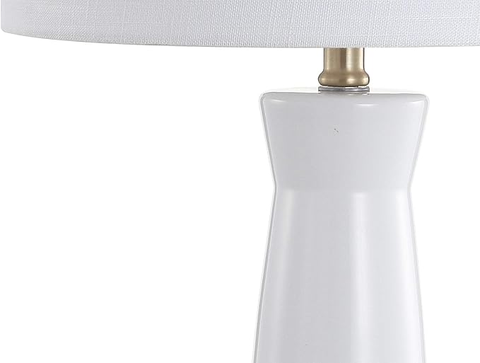 JONATHAN Y 29" White/Brass Gold Modern Ceramic Column Table Lamp with Brass Gold Base, Elegant Bedside Lamp for Living Room Bedroom Nightstand, White Linen Shade, LED Bulb Included (JYL3046B)