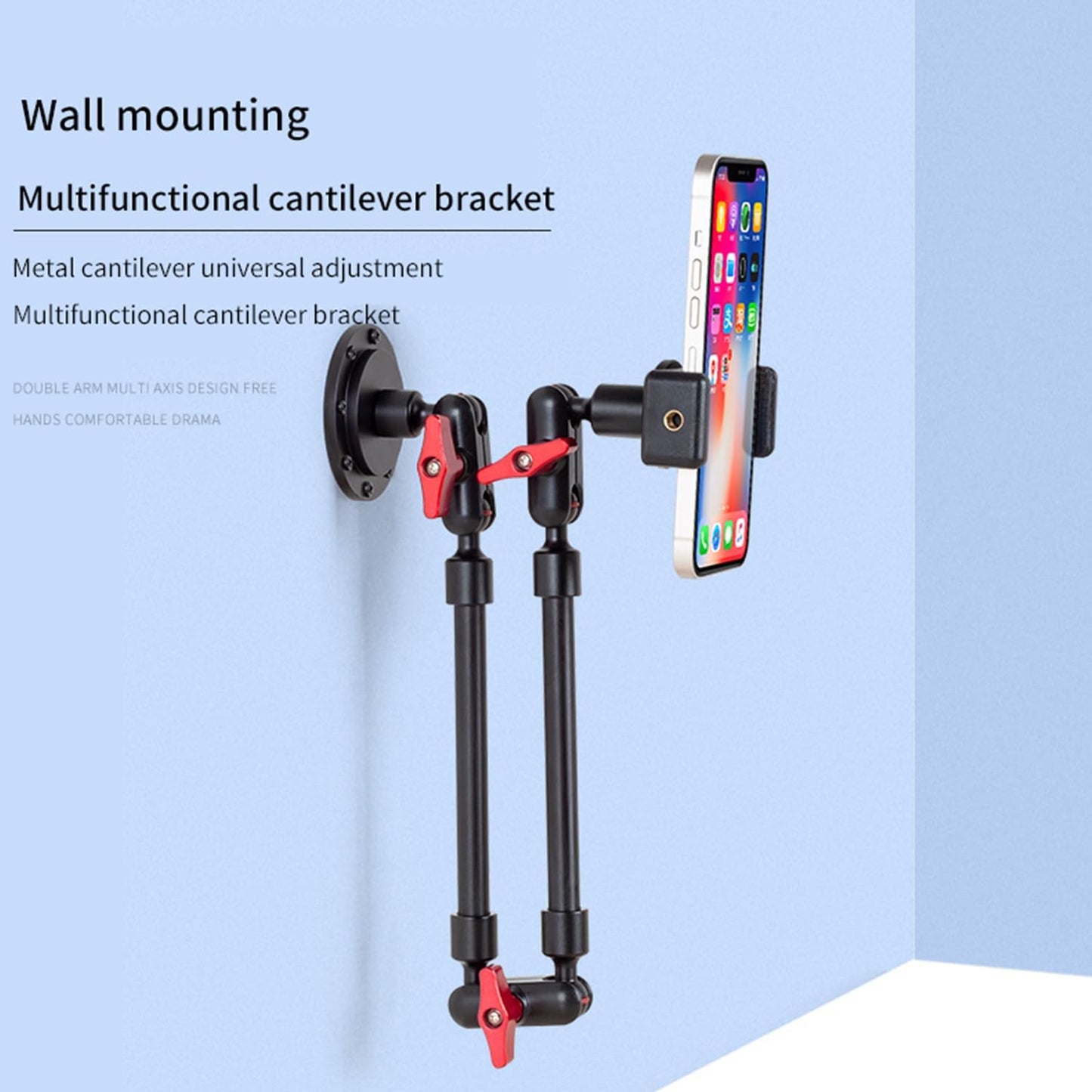 Magic Arm Adjustable Mobile Phone Holder for Desk, Wall Mount and Ceiling Mount Bracket for Phone and Other Smartphones (Metal Base +60cm arms+Metal Clip)