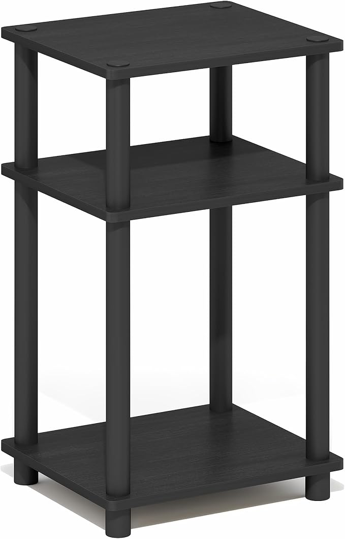 Furinno Turn-N-Tube Side Table, 3-Tier End Table with Open Shelf, Toolless Assembly Night Stand, Bedside Table, for Living Room, Bedroom, Dark Americano