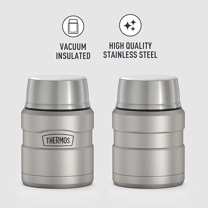 THERMOS Stainless King Vacuum-Insulated Food Jar with Spoon,16 Ounce,Matte Stainless Steel,(Pack of 4)