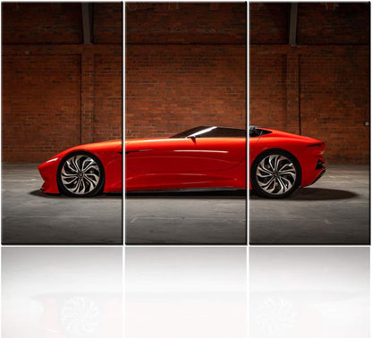 TUMOVO Framed Wall Art Picture 3 Pieces Cool Red Sports Car Giclee Canvas Print Paintings for Living Room Ready to Hang Home Decor - 40 x 20inch x 3 Panels