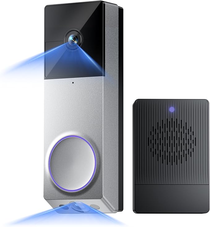 WYZE Wireless Duo Cam Video Doorbell (Chime Included), Battery Powered, 2K Full HD Video, 2 Cameras (People and Package), 2-Way Audio, Color Night Vision, Silver