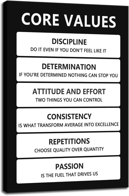 Core Values Motivational Wall Art Inspirational Poster Inspiring Canvas Prints Artwork for Office Living Room Modern Home Decor Painting Pictures Stretched and Framed Ready to Hang [12''Wx 18''H]